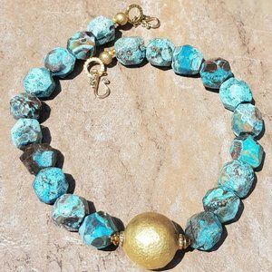 SOLD Boho Chic Statement Choker/Necklace wit Ocean Jasper and African
